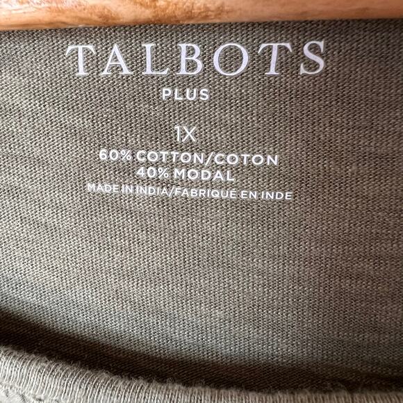 Talbots Top Womens Size 1X Sage Green Eyelet Trim Tee Floral Plus Size Cotton - Picture 2 of 15